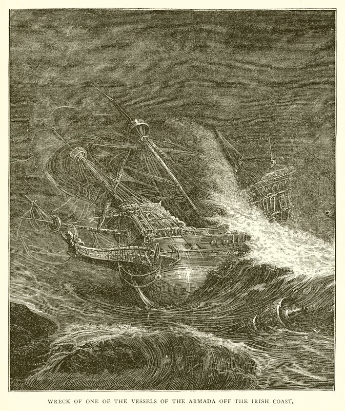 Vrak jednoho z plavidel Armada u irského pobřeží od English School