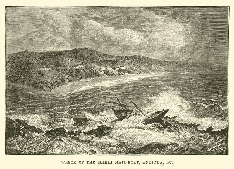 Vrak lodi Maria Mail-boat, Antigua, 1826 od English School