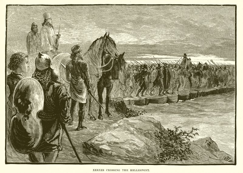 Xerxes překračující Hellespont od English School