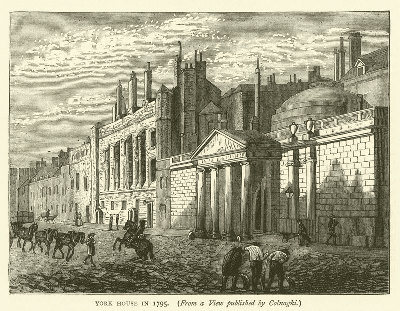 York House v roce 1795, z pohledu publikovaného Colnaghi (rytina) od English School