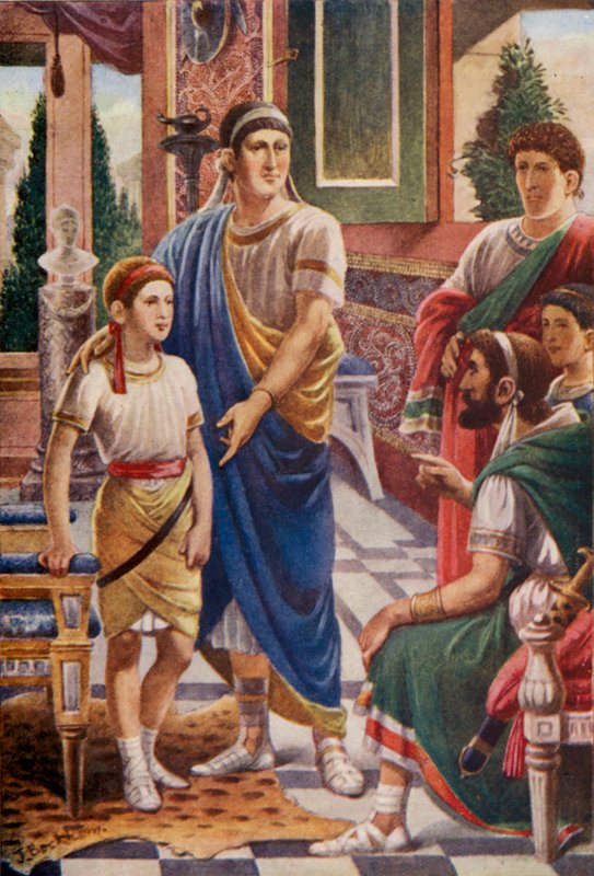 Mladý Cato a přítel jeho strýce Silo (barevná litografie) od English School