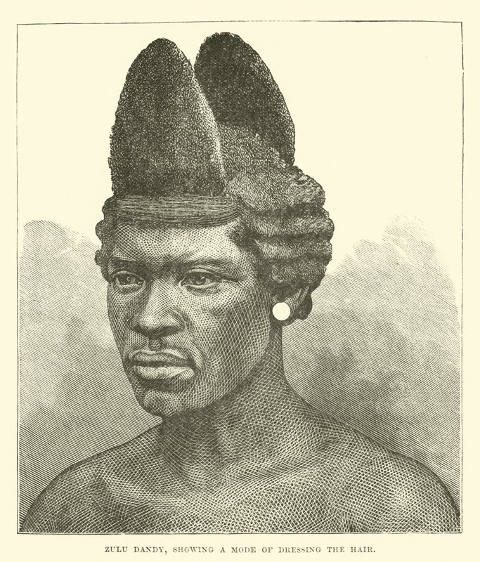 Zulu dandy, ukazující způsob oblékání vlasů od English School