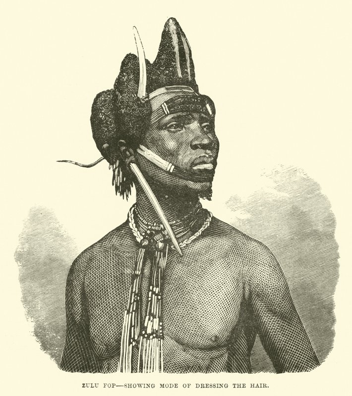 Zulu fop, ukazuje způsob oblékání vlasů od English School