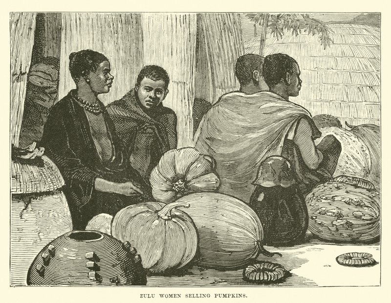 Zuluské ženy prodávají dýně od English School