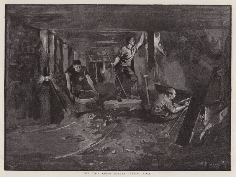 Horníci pracující pod zemí na porubu (litho) od Enoch Ward