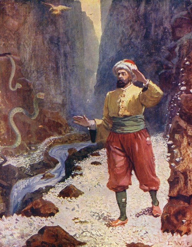 Sindibád v Diamantovém údolí (barevná litografie) od Enoch Ward