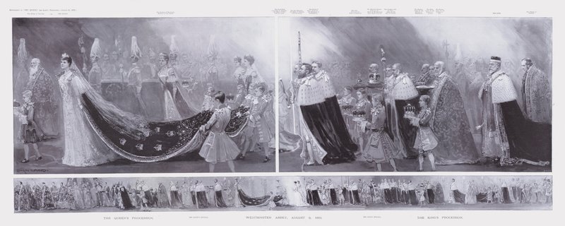 Průvody krále a královny, korunovace krále Edwarda VII. a královny Alexandry, Westminsterské opatství, Londýn od Enoch Ward
