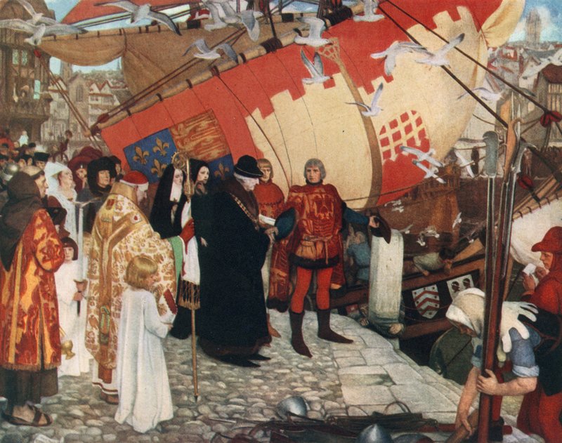 Odjezd Johna a Sebastiana Cabotových z Bristolu na jejich první objevnou cestu, 1497 od Ernest Board
