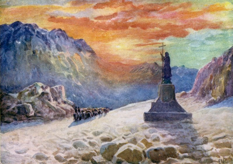 Socha Krista na argentinsko-chilské hranici, východ slunce od Ernest William Christmas