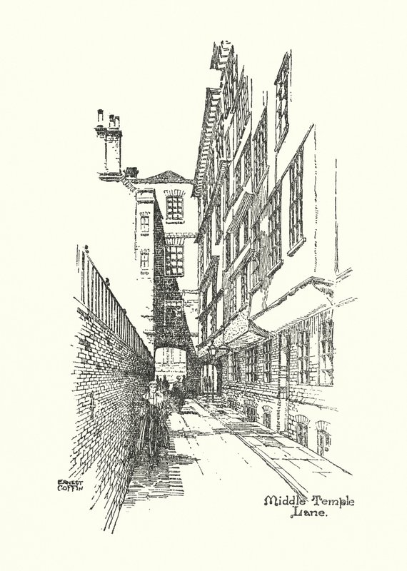 Starý Londýn: Middle Temple Lane (litografie) od Ernest (after) Coffin