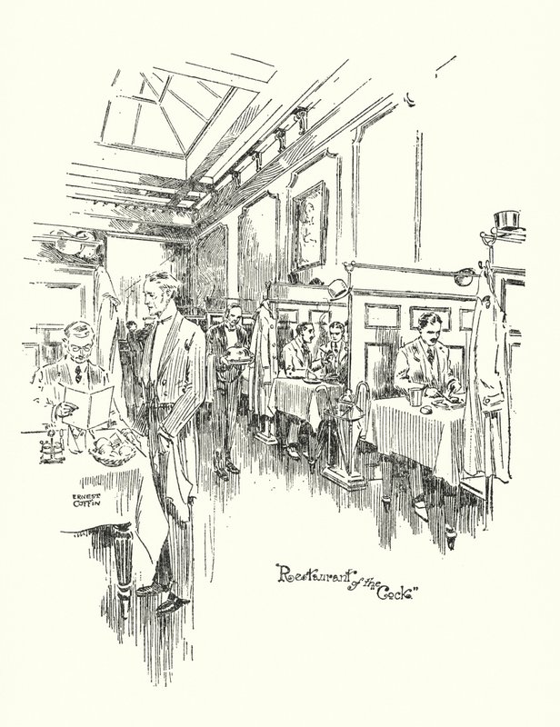Starý Londýn: Restaurant of the Cock Tavern (litografie) od Ernest (after) Coffin