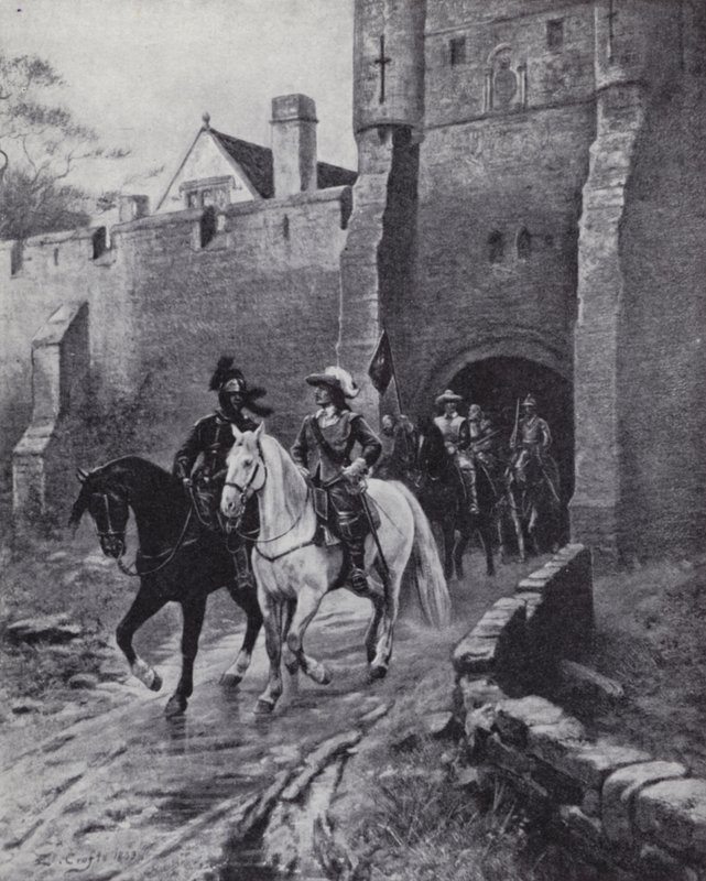 Oliver Cromwell se svou armádou v Bootham Bar, York, když se Karel II pokusil získat trůn v roce 1650 (litho) od Ernest (after) Crofts