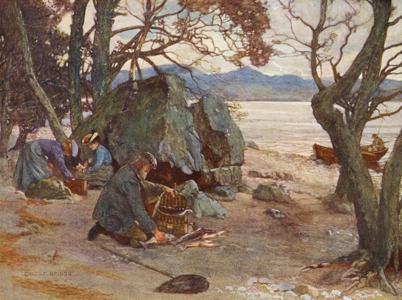 Oběd na jezeře Loch Awe (barevná litografie) od Ernest Edward Briggs
