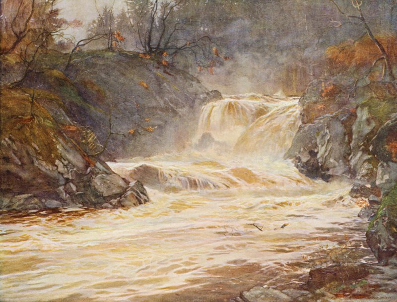 Lochayské vodopády při povodni (barevná litografie) od Ernest Edward Briggs