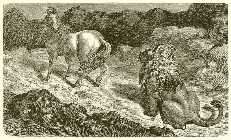 Kůň a lev od Ernest Henry Griset