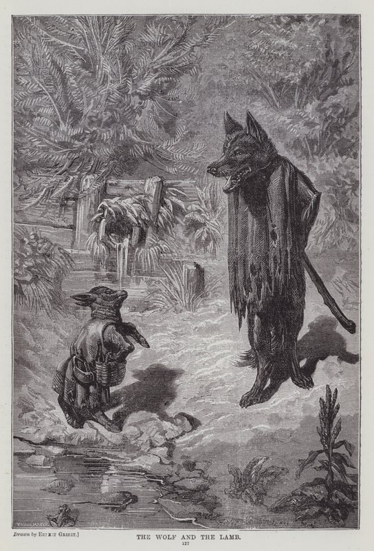 Vlk a beránek (rytina) od Ernest Henry Griset