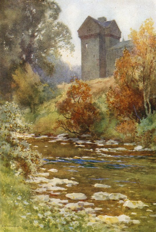 Branxholmská věž (barevná lito) od Ernest William Haslehust