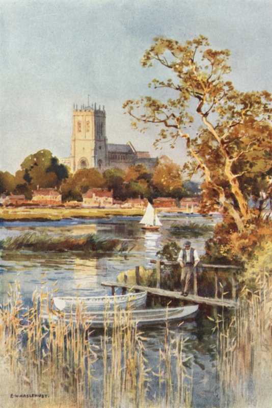 Christchurch Priory z Wick Ferry (barevné lito) od Ernest William Haslehust