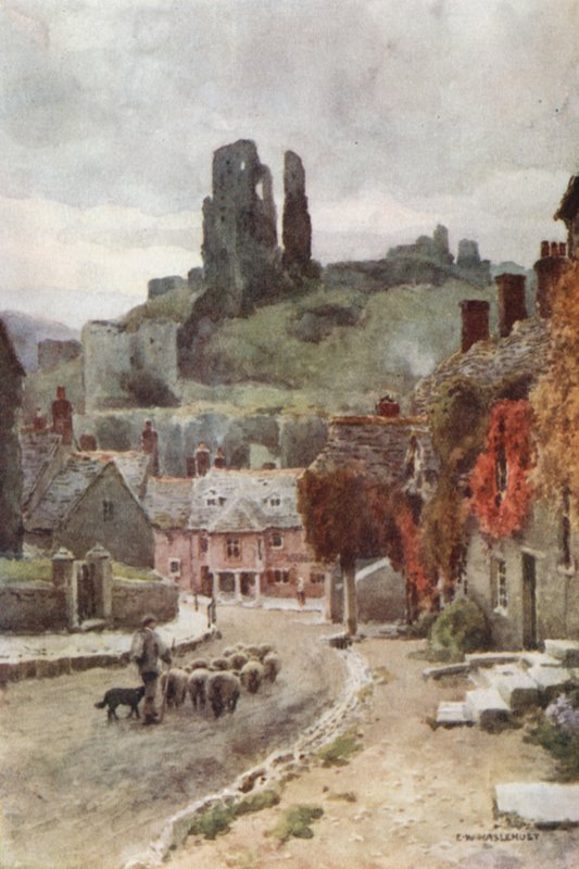 Hrad Corfe (barevné lito) od Ernest William Haslehust