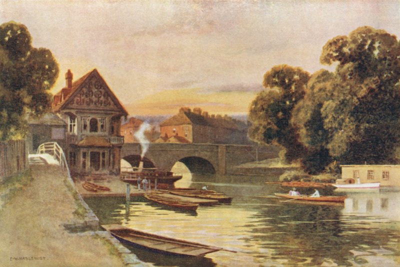 Folly Bridge, Oxford (barevné lito) od Ernest William Haslehust