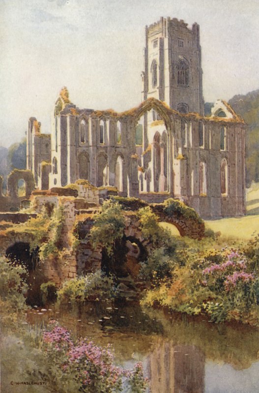 Fountains Abbey (barevné lito) od Ernest William Haslehust