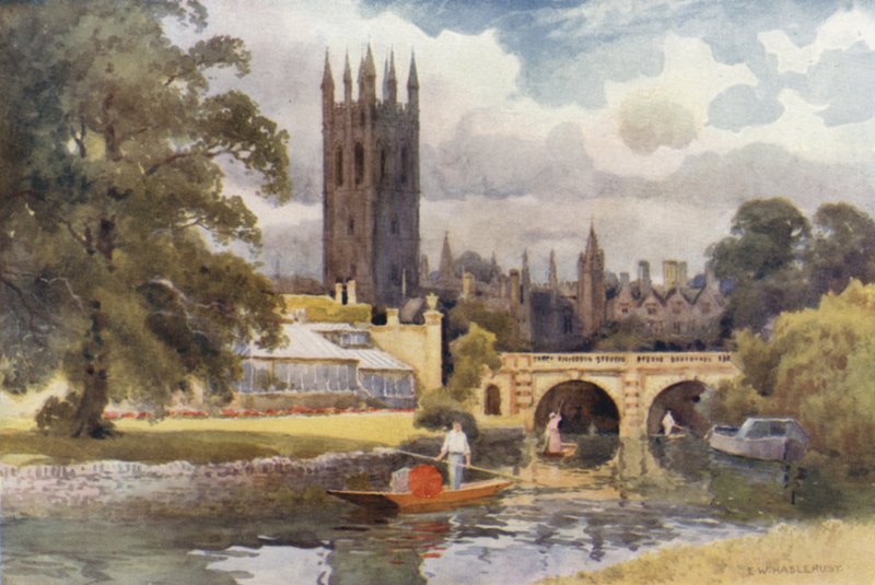 Magdalen College z Cherwell (barevné lito) od Ernest William Haslehust