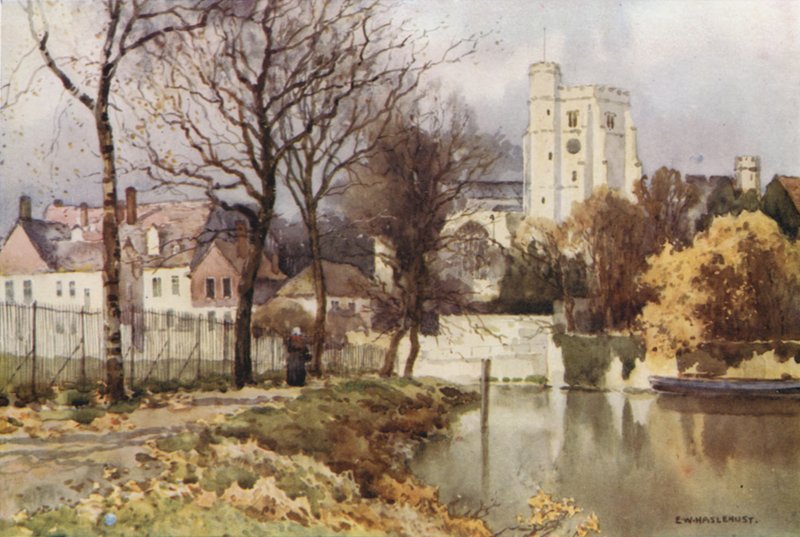 Maidstone, kostel Všech svatých a palác (barva lito) od Ernest William Haslehust