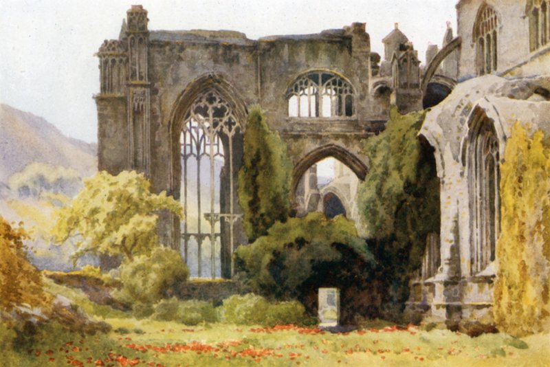 Melrose Abbey: Choir and North Transept (barevné lito) od Ernest William Haslehust