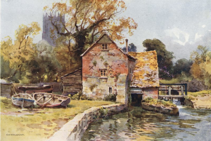 Place Mill, Christchurch (barevné lito) od Ernest William Haslehust