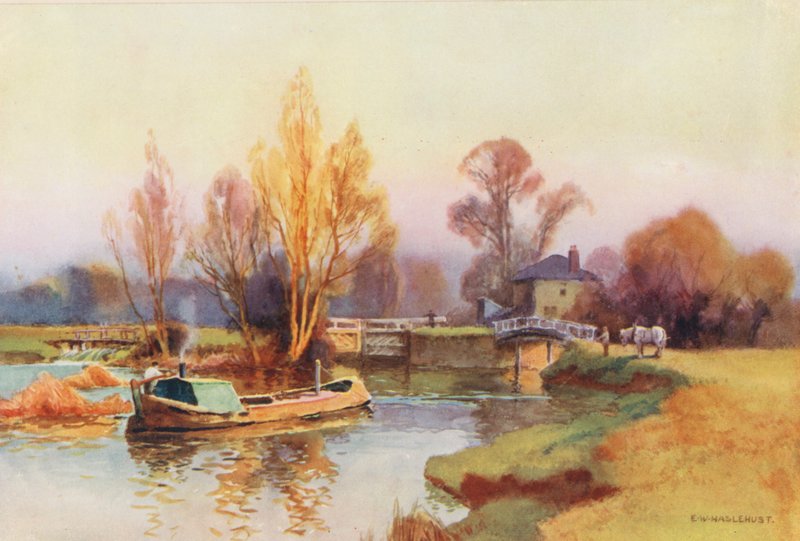 Řeka Temže: Abingdon Lock (barevná litografie) od Ernest William Haslehust