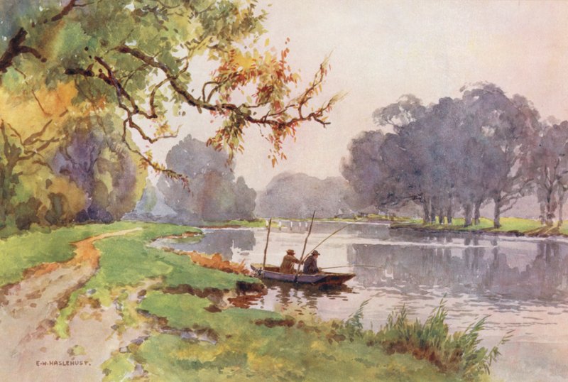 Řeka Temže: nad zdymadlem, Weybridge (barevná litografie) od Ernest William Haslehust