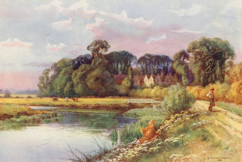 Řeka Temže: Kelmscott (barevná litografie) od Ernest William Haslehust