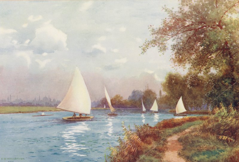 Řeka Temže: Kennington Reach, Oxford (barevná litografie) od Ernest William Haslehust