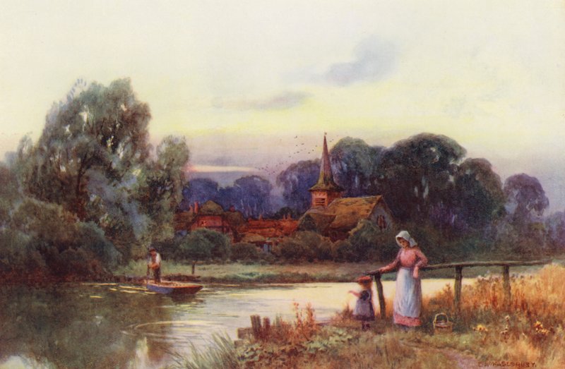 Řeka Temže: Moulsford Ferry (barevná litografie) od Ernest William Haslehust