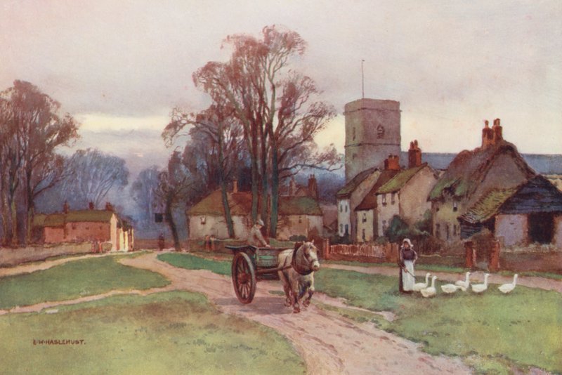 Řeka Temže: Sutton Courtney Village (barevná litografie) od Ernest William Haslehust