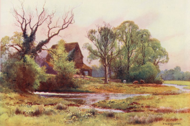 Řeka Temže: Upper Somerford Mill (barevná litografie) od Ernest William Haslehust
