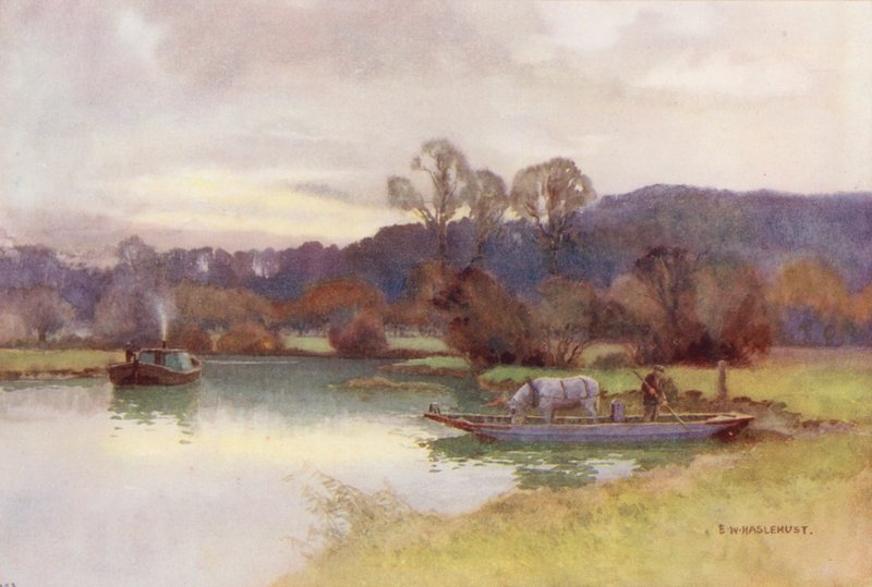 Řeka Temže: Pohled na Nunehamský les (barevná litografie) od Ernest William Haslehust