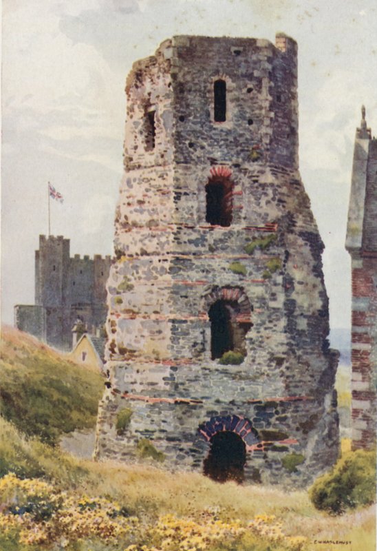 Roman Pharos, hrad Dover (barevné lito) od Ernest William Haslehust