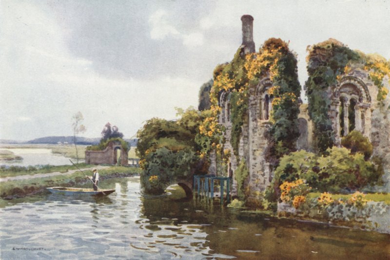 Ruiny Norman House, Christchurch (barevné lito) od Ernest William Haslehust
