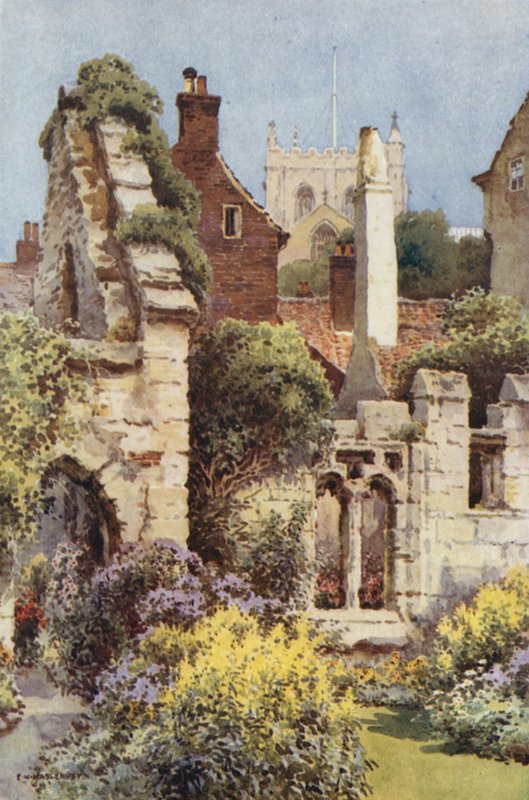 Zřícenina kaple sv. Anny, Ripon (barevné lito) od Ernest William Haslehust