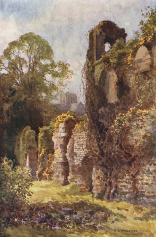 Ruiny hradu Wolvesey (barevné lito) od Ernest William Haslehust