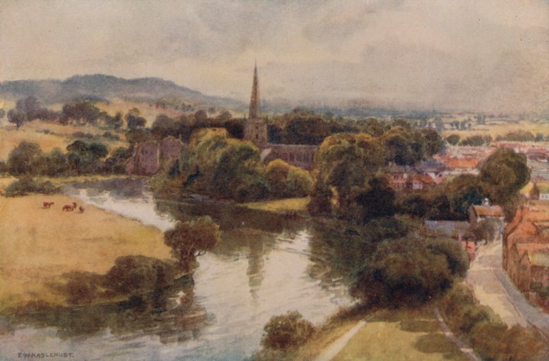 Stratford-on-Avon z Memorial Theatre (barevné lito) od Ernest William Haslehust