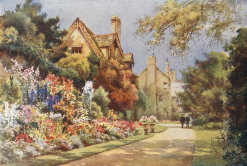 The Cottages, Worcester College Gardens (barevné lito) od Ernest William Haslehust