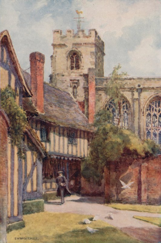 The Grammar School and Guild Chapel, Stratford-on-Avon (barevné lito) od Ernest William Haslehust