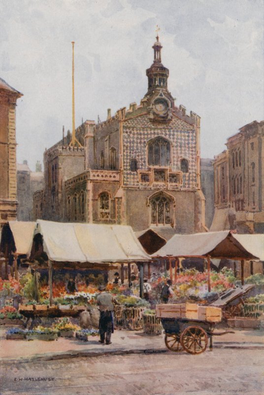 Tržiště a Guildhall, Norwich (barevné lito) od Ernest William Haslehust