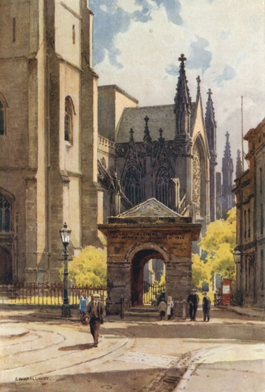 The Old Well House a Farní kostel, Leamington (barevná lito) od Ernest William Haslehust