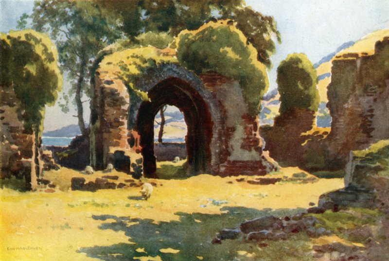 Ruiny opatství Lindores (barevné lito) od Ernest William Haslehust