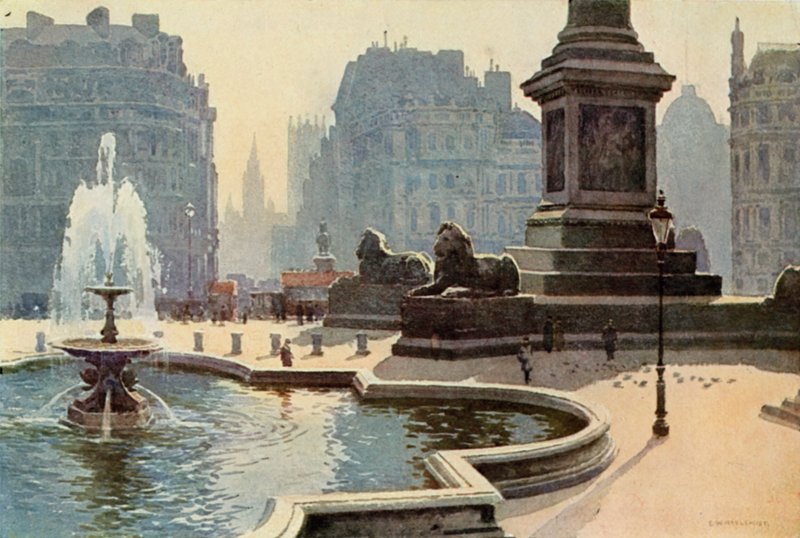 Trafalgarské náměstí (barevné lito) od Ernest William Haslehust