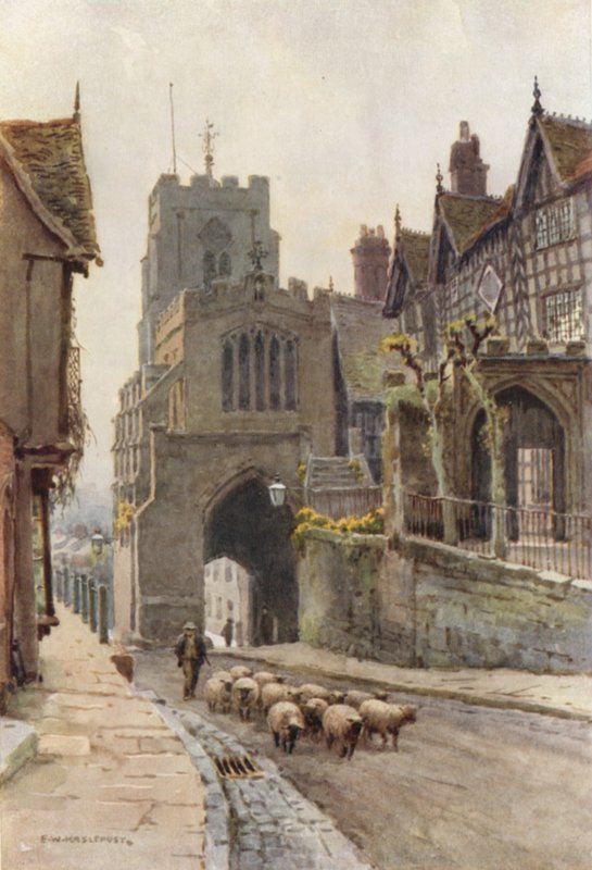 West Gate, Warwick (barevné lito) od Ernest William Haslehust