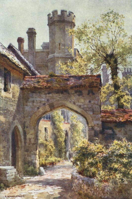 Winchester College: Vnější brána z "Arcadia" (barevné litho) od Ernest William Haslehust